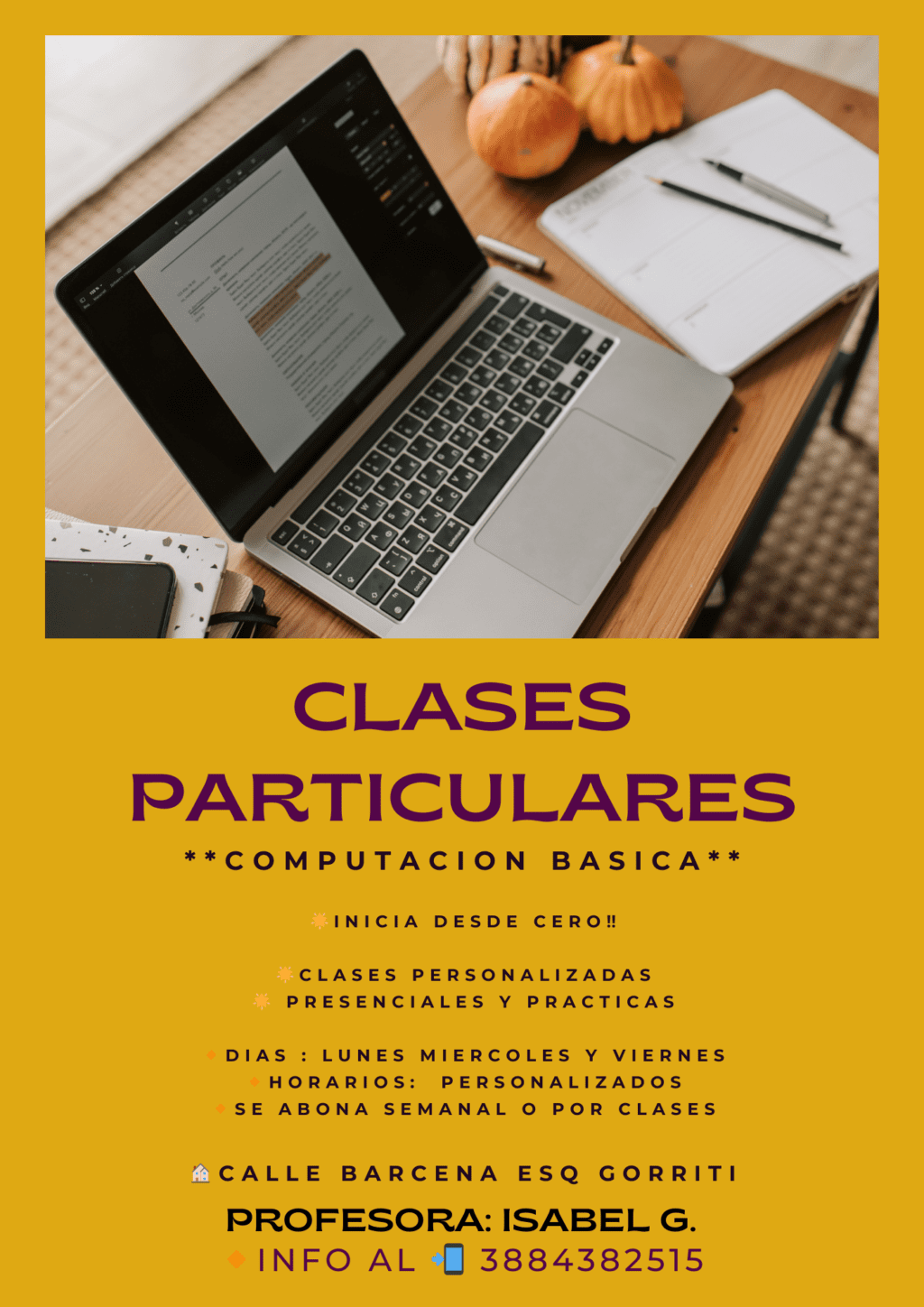Flyer-Clases-Particulares-Tecnologia-Simple-Beige-y-Amarillo-